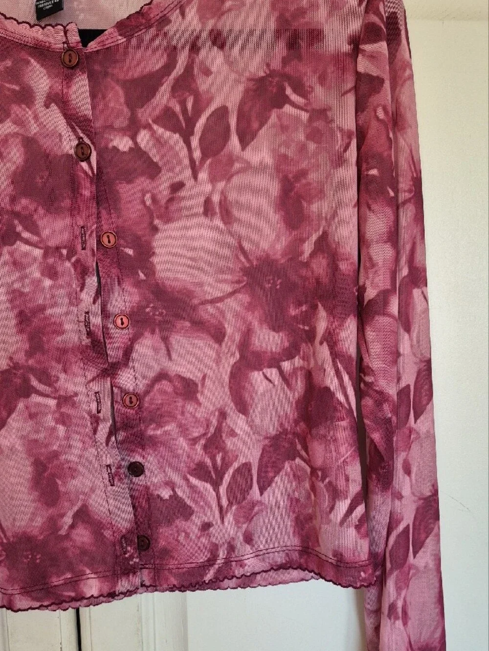 Streetwear Society Pink Floral Sheer Button-Down Top - Picture 3 of 5